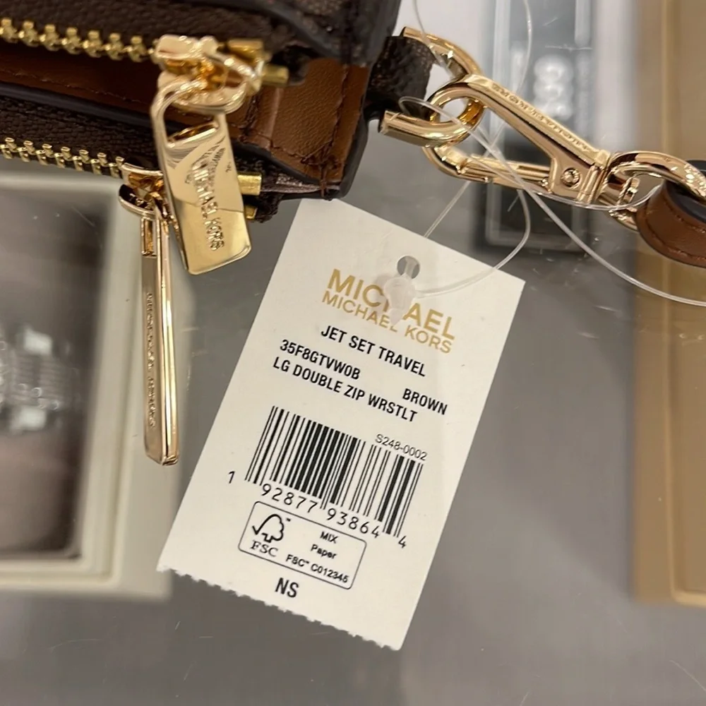 Michael Kors Jet Set Travel Large Double-Zip Wristlet-Wallet-PhoneHolder Brown